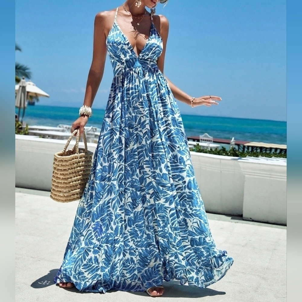 Women's Back Cross Floral Printed Dress - Picture 4 of 6